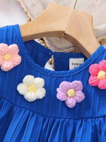 Elladie kids 1件女婴可爱3D花卉夏装 - 藍色 - 查看 6