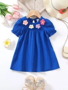Elladie kids 1件女婴可爱3D花卉夏装 - 藍色 - 查看 4