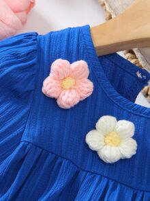 Elladie kids 1件女婴可爱3D花卉夏装 - 藍色 - 查看 8