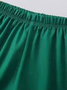 Tween Girls 2pcs/Set Brazilian Style Sports Set, One Set Solves Summer Outfits! Top + Shorts No Need To Worry About Matching. Knitted Fabric - Green - View 10