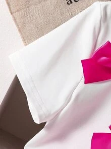 SHEIN 2 件套年轻女孩 Y2K 风格可爱蝴蝶结圆领短袖短款上衣 + 纯色迷你百褶裙套装 - 粉色 - 查看 8