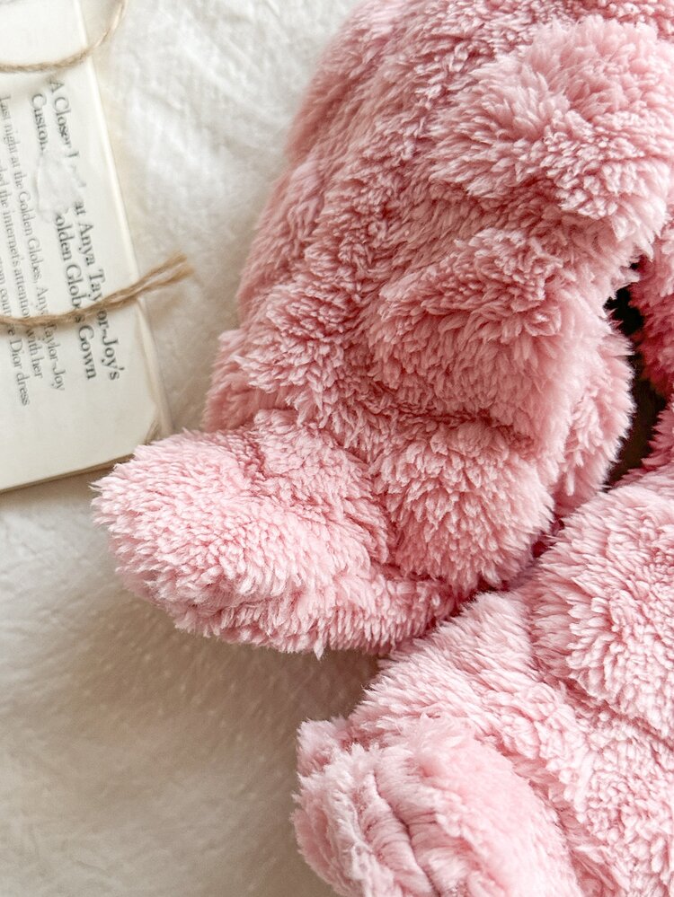 SHEIN Vintaside Kids Newborn Simple Stylish Cute Polka Dot Long Sleeve Hooded Fleece Jumpsuit Loungewear Autumn Fall - Pink - View 12