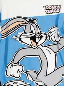 LOONEY TUNES X SHEIN GraphicGems 男童短袖T恤，蓝色卡通兔子拼接印花，适合大童夏季穿着 - 藍色 - 查看 5