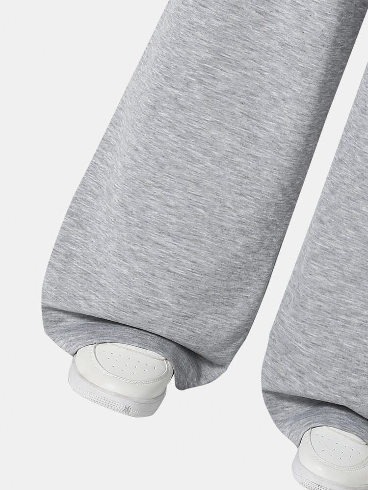 SHEIN Teen Girls High Waist Drawstring Hem Wide Leg Straight Casual Pants Summer, Minimalist, Back To School, Outfit White Autumn Fall - Grey - View 4