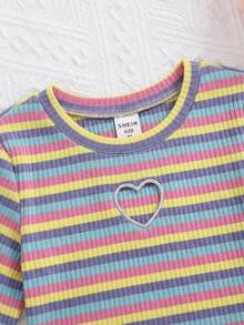 Tween Girl Casual Striped Round Neck Short Sleeve Top And Mini Skirt Set - Multicolor - View 4