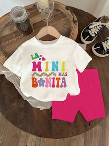 SHEIN Baby Girls' Cute & Casual Colorful Graphic Print Sweatshirt And Pants 2pcs Set, Spring Summer Outdoor Wear - Multicolor - View 3