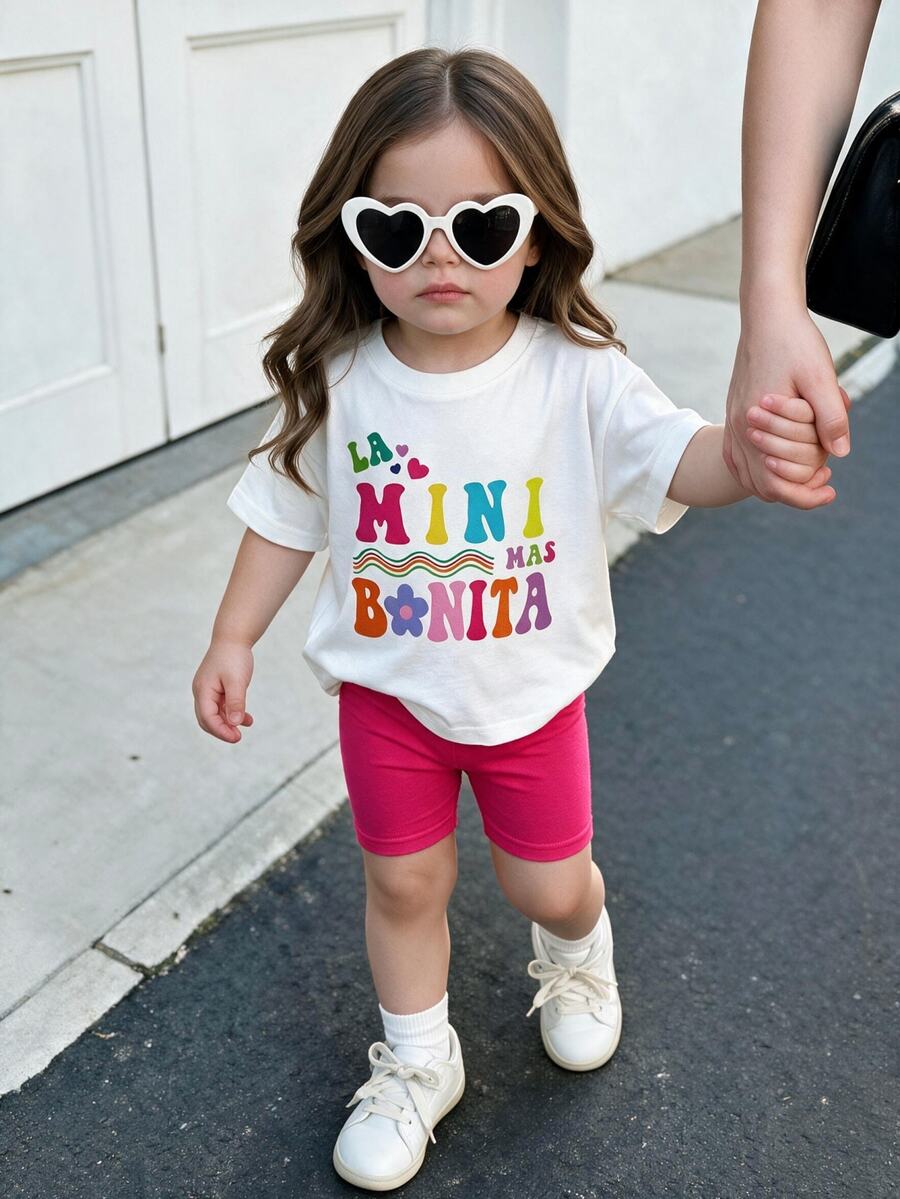 SHEIN Baby Girls' Cute & Casual Colorful Graphic Print Sweatshirt And Pants 2pcs Set, Spring Summer Outdoor Wear - Multicolor - View 1