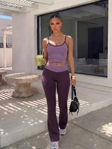 Sirith 2026 New High Elasticity Striped Purple Comfortable Skin-Friendly Women's Sports Set - Multicolor - View 1