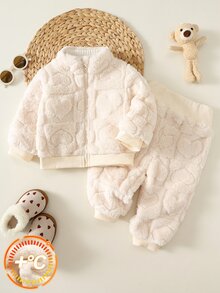 女嬰/幼女 2件組秋冬保暖內裡加厚可愛毛絨衛衣套裝，女嬰冬季衣著/套裝，萬聖節 - 杏色 - 查看 4