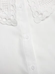 SHEIN Tween女孩花卉刺繡圖案單排扣休閒日常穿著襯衫 - 白色 - 查看 6