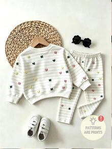 1 Set Random Young Girl Outfit Set,Animal Element Pattern Print Crew Neck Long Sleeve Ribbed Sweatshirt Paired  Matching Pattern Print Long Leggings - Multicolor - View 2
