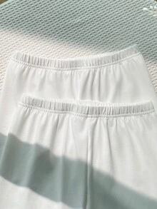 Tween女孩蝴蝶結裝飾休閒日常穿著內搭褲 - 白色 - 查看 4