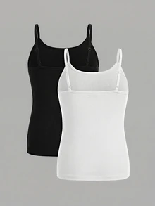 SHEIN Girlism Tween Girls 2pcs/Set All-Match Slim Fit Simple Basic Cami Top - Multicolor - View 2