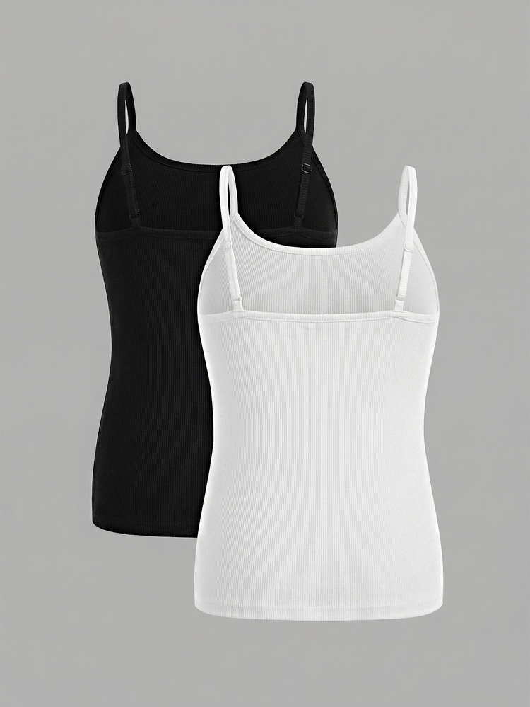 SHEIN Girlism Tween Girls 2pcs/Set All-Match Slim Fit Simple Basic Cami Top - Multicolor - View 2