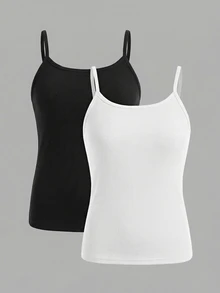 SHEIN Girlism Tween Girls 2pcs/Set All-Match Slim Fit Simple Basic Cami Top - Multicolor - View 1