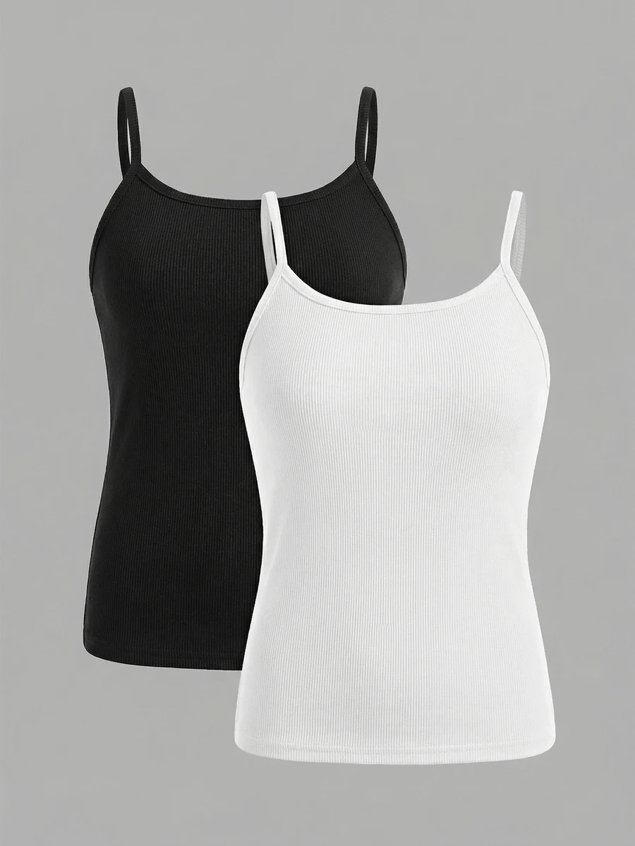 SHEIN Girlism Tween Girls 2pcs/Set All-Match Slim Fit Simple Basic Cami Top - Multicolor - View 1
