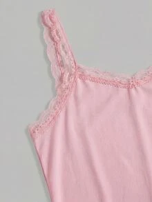 SHEIN Girlism 青少年女孩夏季休閒純色蕾絲飾邊細肩帶背心 - 彩色 - 查看 3