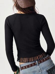 Bohemela Kaos Wanita Motif Renda Patchwork 2 In 1 - Hitam - View 7