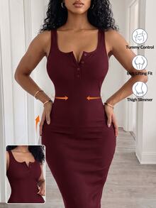 VaVaBold Vestido maxi de punto acanalado con botones a la mitad, color borgoña, para mujer - Burdeos - Ver 8