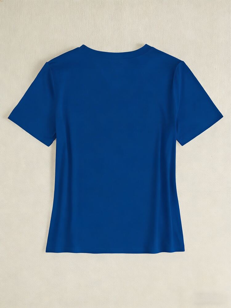Zolique Women's Casual Romantic Fitted Short Sleeve T-Shirt Everyday Date Blue Summer - Blue - View 3