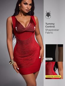 Nuvra Burgundy Wide Shoulder Front & Back Ruffle U-Back Strappy Mini Skirt - Burgundy - View 1