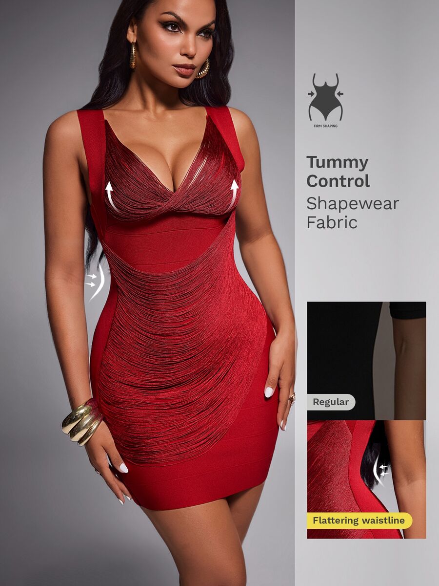 Nuvra Burgundy Wide Shoulder Front & Back Ruffle U-Back Strappy Mini Skirt - Burgundy - View 1