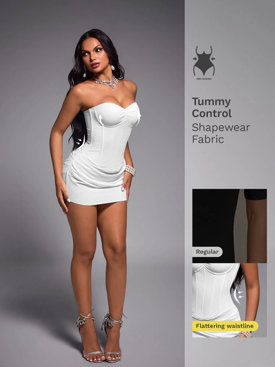 Nuvra Women's Solid Color Ruched Sexy Strapless Mini Dress - White - View 1