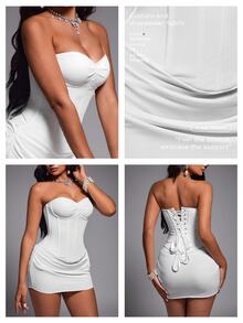 Nuvra Women's Solid Color Ruched Sexy Strapless Mini Dress - White - View 7
