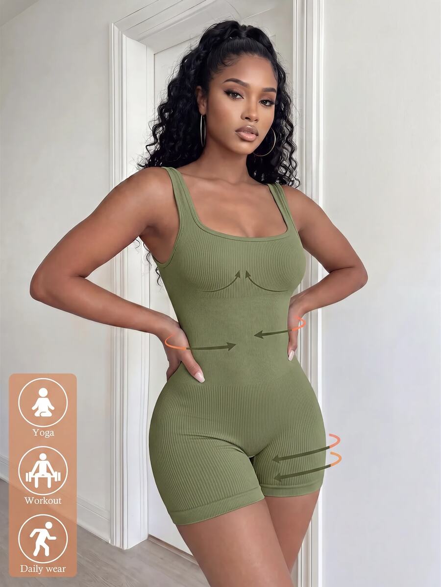 BamGleam Women Plain Sleeveless Bodycon Romper