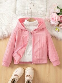 SHEIN Young Girl 字母壓紋長袖拉鍊連帽秋季外套 - 彩色 - 查看 3