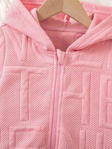 SHEIN Young Girl 字母壓紋長袖拉鍊連帽秋季外套 - 彩色 - 查看 7