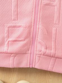 SHEIN Young Girl 字母壓紋長袖拉鍊連帽秋季外套 - 彩色 - 查看 6