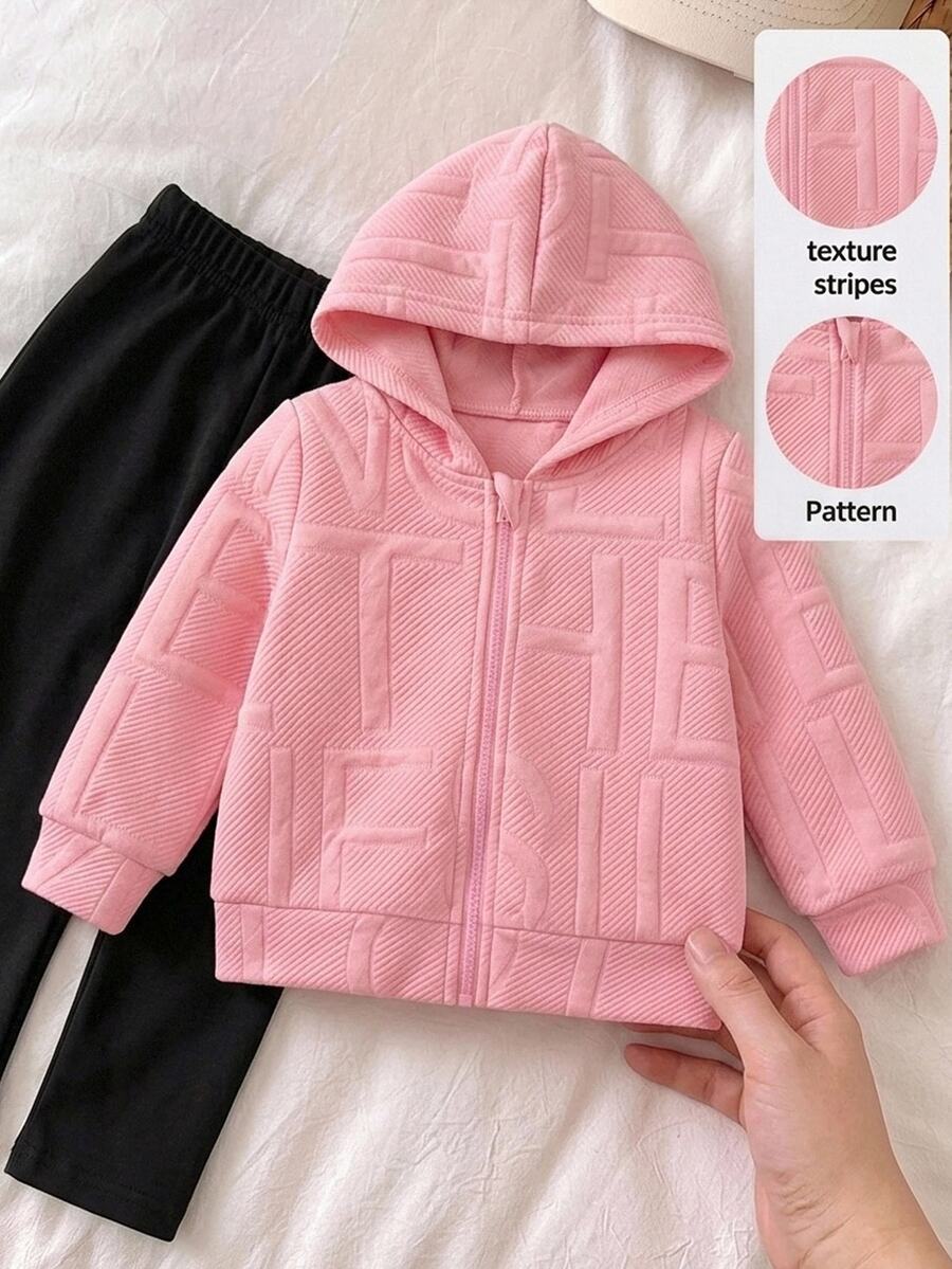 SHEIN Young Girl 字母壓紋長袖拉鍊連帽秋季外套 - 彩色 - 查看 1