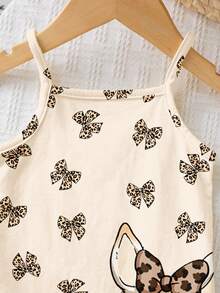 棕色彩虹檸檬可愛甜美豹紋蝴蝶結動物兔熊圖案女嬰休閒舒適吊帶連身短褲 - 彩色 - 查看 5