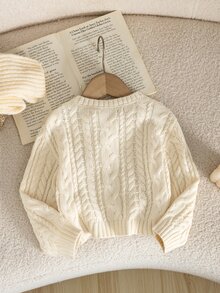 SHEIN Baby Girl Beige Knitted Solid Color Casual Oversized Bow Autumn Winter Cardigan - Multicolor - View 2