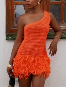 Yess Loren Women's Sweater Dress, Fashionable For Summer Sexy Dress - Orange - View 3