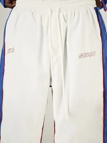 SUMWON Wide Leg Track Pants With Blue Side Panels Red Contrast Piping Drawstring Waist And Patch Back Pockets Streetwear Style - Blue and White - View 6