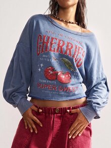 Bohemela 女款時尚街頭字母印花長袖運動衫 - 藍色 - 查看 6