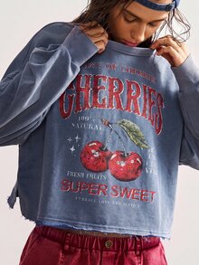 Bohemela 女款時尚街頭字母印花長袖運動衫 - 藍色 - 查看 1