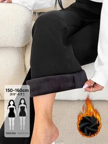 SHEIN PETITE 女款高腰休閒百搭喇叭牛仔褲 秋冬 正式商務 日常外出 時尚百搭 哥德風 萬聖節聖誕節 PETITE 黑色 - 黑色 - 查看 2