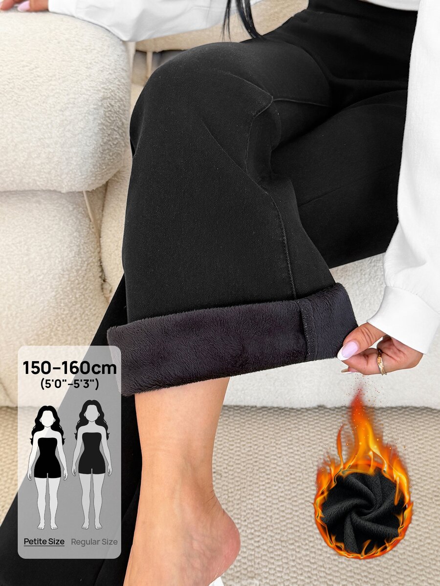 SHEIN PETITE 女款高腰休閒百搭喇叭牛仔褲 秋冬 正式商務 日常外出 時尚百搭 哥德風 萬聖節聖誕節 PETITE 黑色
