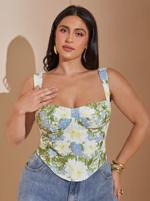 SHEIN BAE CURVE 大尺碼女款夏季優雅花卉刺繡背心 - 彩色 - 查看 3