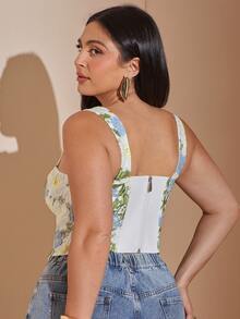 SHEIN BAE CURVE 大尺碼女款夏季優雅花卉刺繡背心 - 彩色 - 查看 2