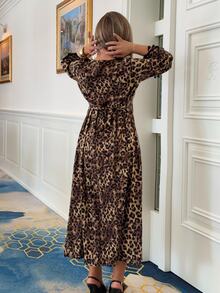 Jeta Ari Women's Fashion Leopard Print Fringe Decorated Bell Sleeve Long Dress, Spring & Autumn Maxi Women Outfit Fall Cloth For Women - Multicolor - View 3