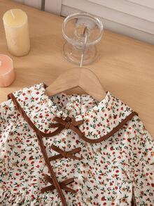 Emery Rose Kids Emery Rose Kids 小女孩童裝可愛花朵印花風格秋季穿搭 棕色蝴蝶結洋裝 - 彩色 - 查看 9