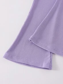 Elladie kids 女童秋季 2 件套 白色 3D 葡萄裝飾長袖衛衣套頭衫 紫色羅紋喇叭寬腿褲套裝 春秋幼兒服飾 - 淡紫色 - 查看 6