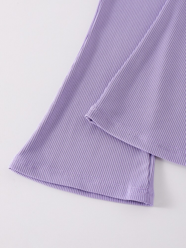Elladie kids YOUNG GIRLS Autumn 2pcs White 3D Grape Decor Long Sleeve Sweatshirt Pullover Purple Ribbed Bell Bottom Flare Pants Set Spring Toddler Fall Clothing - Mauve Purple - View 6