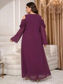 Al Najma Plus Size Women's Elegant Rhinestone Off-Shoulder Arabian Dress - Red Violet - View 2