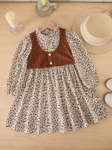 Emery Rose Kids Emery Rose Kids 女童小女孩花卉圓領泡泡袖A字蛋糕裙 開學季長袖派對洋裝 - 彩色 - 查看 4