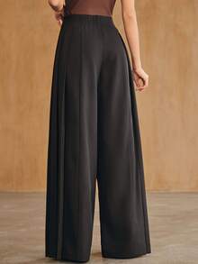 Anewsta Women's Autumn/Winter Modern Commute Elegant High Waist Pleated Drape Slimming Wide Leg Skorts - Black - View 7